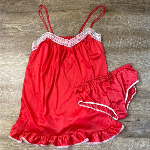 Vintage Jennifer Dale Red Slip & Panty Set Size 13
